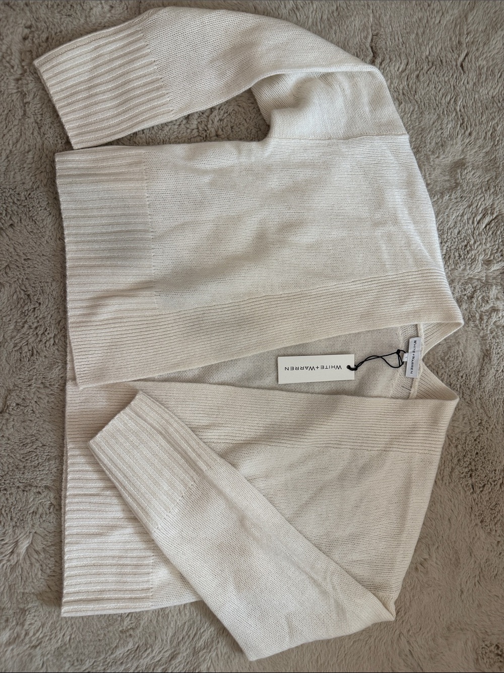 White + Warren Cream Open-Front Ribbed Cardigan